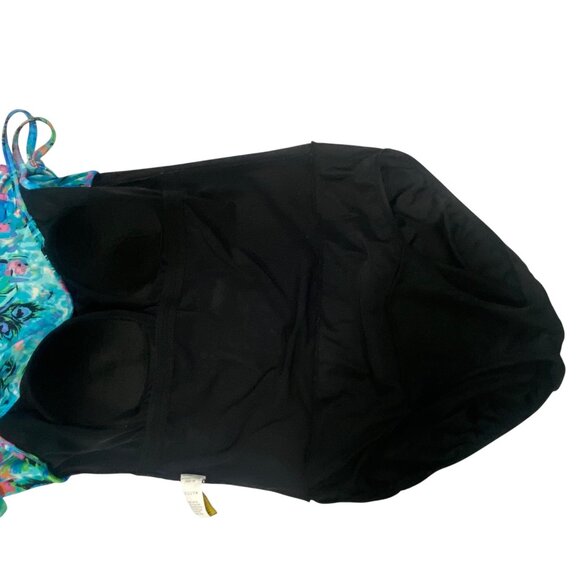 Inches Away Womens Size 12 Blue Tropical Tiered Swimsuit Dress Built-In Padded C - Picture 5 of 12